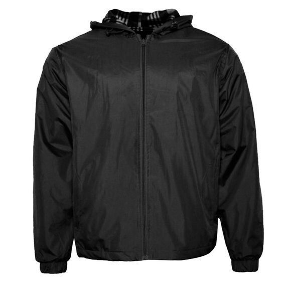 Deluxe Men's Fleece Lined Hand Pocket Jacket Black/White - Picture 2 of 3